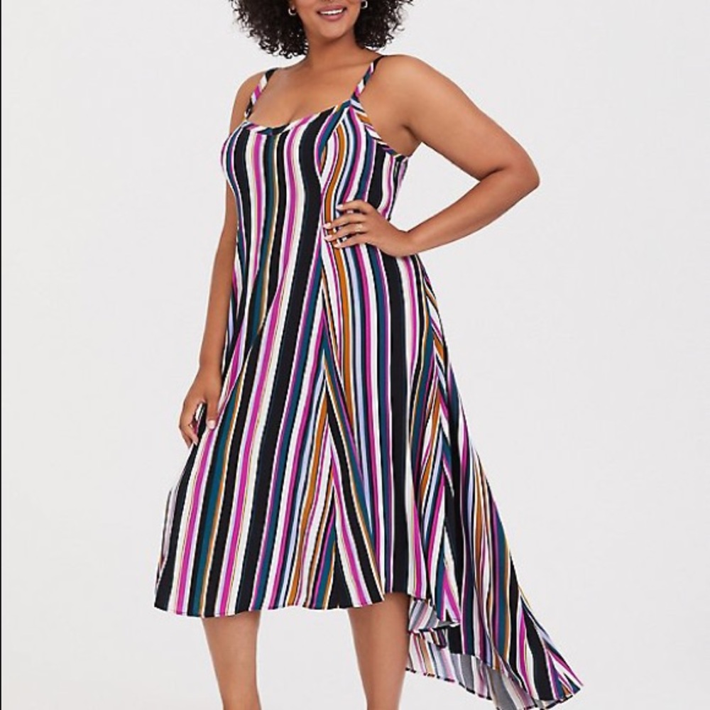 Torrid MULTI STRIPE CHALLIS HI-LO MAXI DRESS 1x